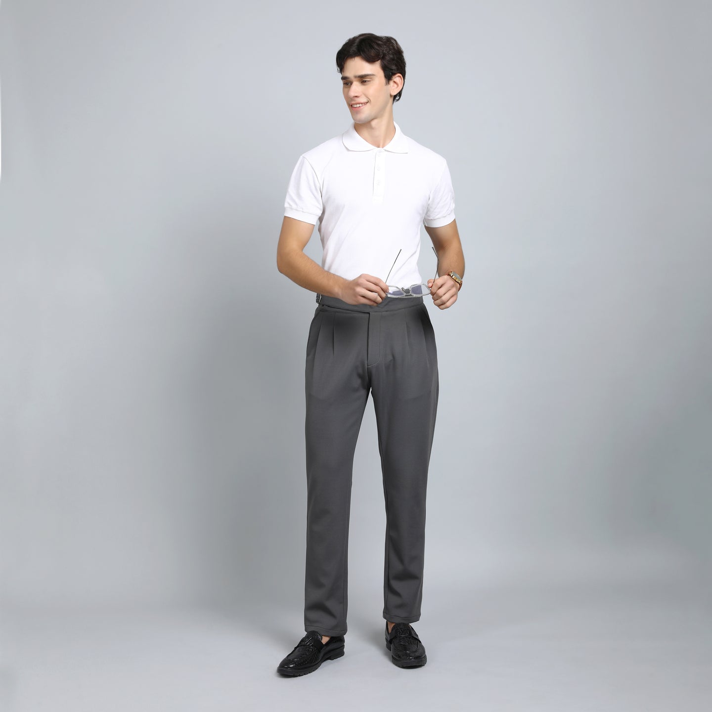 DARK GREY SLIM FIT GURKHA TROUSERS 4797-4